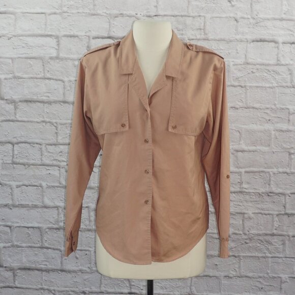 Vintage 80s DVF Diane Von Furstenberg Mauve Button Down Safari Blouse Top - Picture 1 of 8